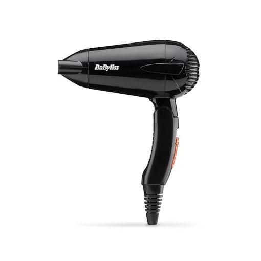 BaByliss 5344E Secador de viaje plegable con 2000W de potencia, 2 velocidades y temperaturas, doble voltaje, compacto, ligero 318 g, boquilla concentradora incluida, color negro