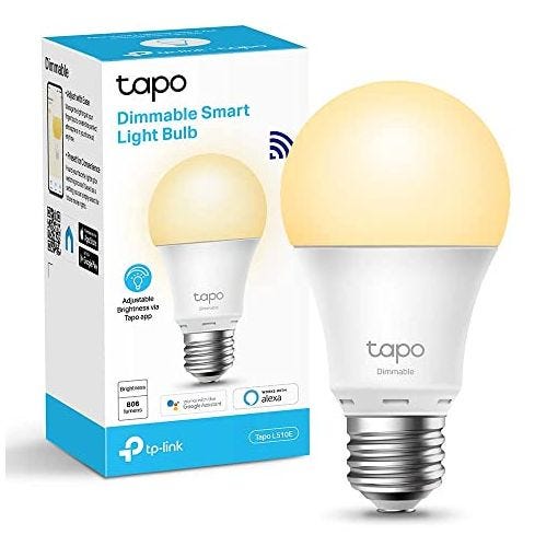 TP-Link tapo L510E - Bombilla LED Inteligente, Bombilla WiFi sin necesidad de Hub, Blanco Cálido 2700K, Regulable,E27, 8.7W/ 806lm, Compatible Alexa, Echo y Google Home