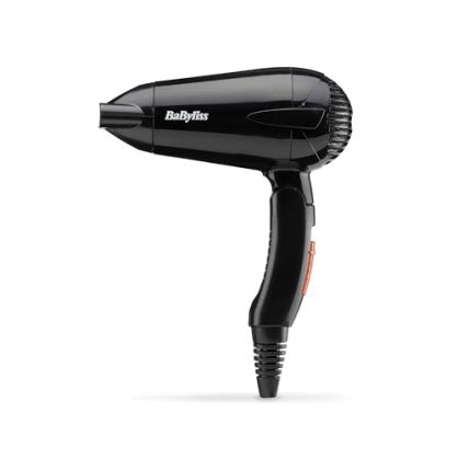 BaByliss 5344E Secador de viaje plegable con 2000W de potencia, 2 velocidades y temperaturas, doble voltaje, compacto, ligero 318 g, boquilla concentradora incluida, color negro