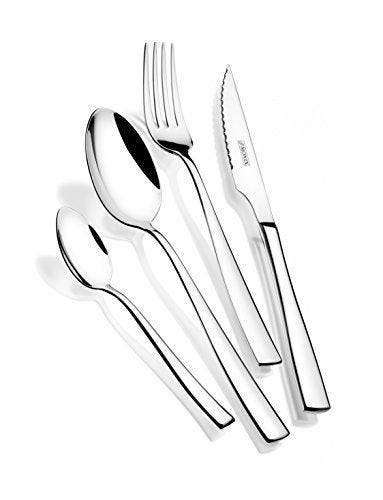 Monix Siena - Set de Cubiertos de 24 Piezas con Cuchillo Chuletero, Acero Inoxidable 18/10, Diseño contemporáneo, acabado pulido, Espesor 3 mm (6 comensales), Color plata