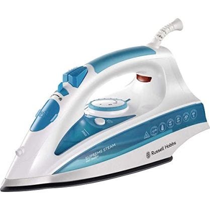 Russell Hobbs Plancha de Ropa Steam Glide Professional - 2600 W, Suela de Cerámica, Golpe de Vapor 210g, Función de Autolimpieza, Blanco y Azul - 20562-56