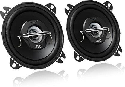 JVC CS-J420X - Altavoces coaxiales para coche (21 W RMS, 45 - 22000 Hz, 10cm (4'), 2 vías), negro