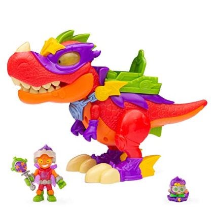 SUPERTHINGS RIVALS OF KABOOM Superdino V-Rex, Dinosaurio articulado Villano con Efectos de luz y Sonido, 1 Kazoom Kid y 1 SuperThing