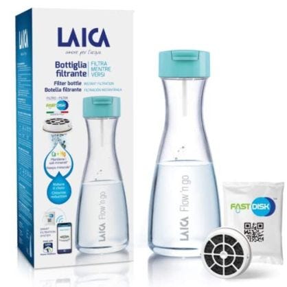 Laica B01BA Botella DE FILTRACIÓN INSTANTÁNEA DE PLÁSTICO DE 1L con 1 Filtro, Azul Claro/Transparente, 1 Litro