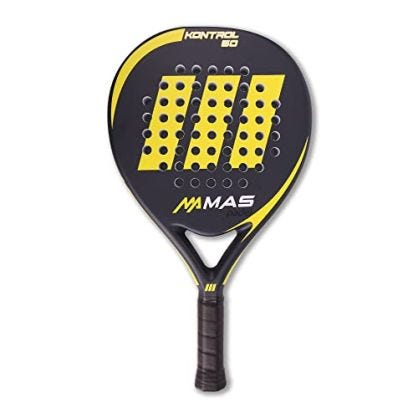 MAS Padel - KONTROL 50, Raqueta de Padel, Negro y Amarillo, Revestimiento 50% de Fibra de Carbono, Funda Incluida