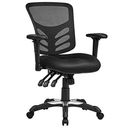 SONGMICS Silla de Oficina ergonómica, Silla de Escritorio, Ajustables Apoyabrazos, Soporte lumbar, Altura del Respaldo Ajustable, Inclinación del respaldo y bloqueo de posición, Negro OBN52BK