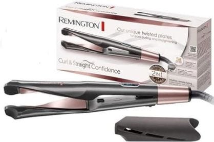 Remington Plancha de Pelo Curl & Straight Confidence, Placas en Espiral, 2 en 1 Alisa y Riza, Óptimo para Ondas, Cerámica, 5 Temperaturas hasta 230°C, Digital, Gris, S6606B