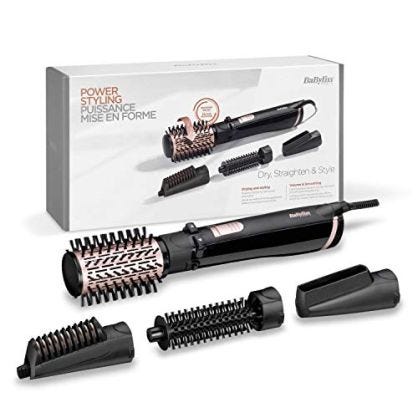 BaByliss AS200E Cepillo de Aire Rotatorio 1000 W, Iónico, Cepillo de Pelo con 4 Cabezales para Secar, Moldear, Alisar y dar Volumen, 2 Temperaturas + Aire Frío, 2 Sentidos de Rotación, Color Negro