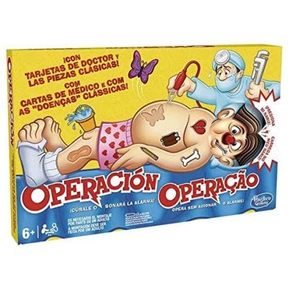 Hasbro Gaming Juego clásico, Juego de Mesa electrónico con Tarjetas, para Jugar Dentro de casa, para niños a Partir de 6 años, Juego de Mesa Operación