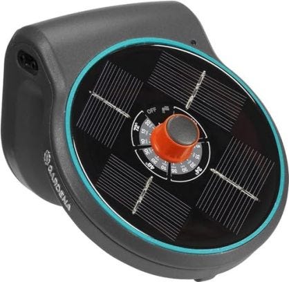 Gardena Kit de riego Solar AquaBloom, Sistema de riego Que Funciona con energía Solar, para Plantas de balcón y macetas, Color Negro/Turquesa/Naranja, hasta 5.900 L/h con Interruptor de Flotador