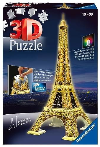 Ravensburger - 3D Puzzle Tour Eiffel Night Edition con Luces, 226 Piezas, 8+ Años